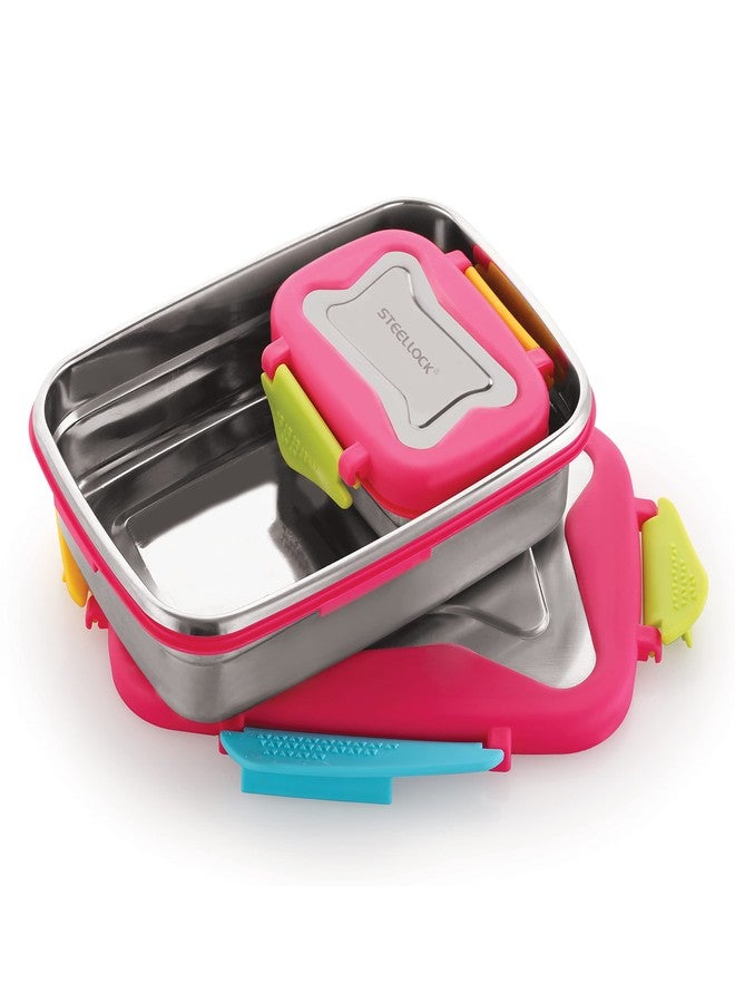 STEELLOCK طقم علب طعام ستيللوك الذكية المصنوعة من الفولاذ المقاوم للصدأ، قطعتان، للأطفال والكبار - طقم مستطيل محكم الإغلاق مانع للتسرب مع أغطية فولاذية - جولييت 750 مل و170 مل للمدرسة والمكتب - Image 2